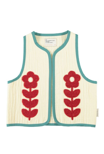 Piupiuchick West,  Raw vest with red embroidered flowers