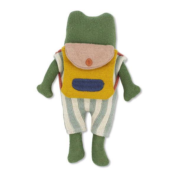 Ava&Yves  Kuscheltier Frosch “Schulkind” grün, mit Schulranzen und Anzug in blau/creme, 20cm