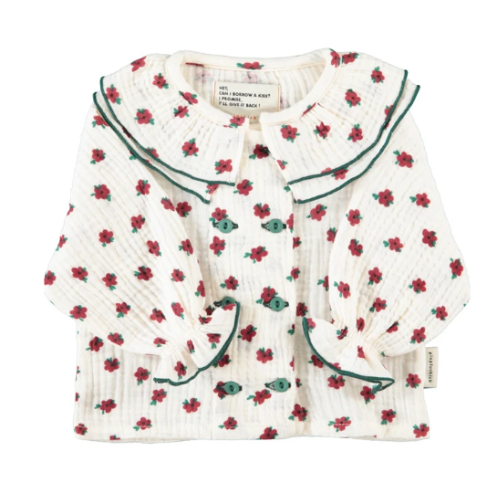 Piupiuchick  Baby Blouse with Double Collar Ecru with Little Flowers