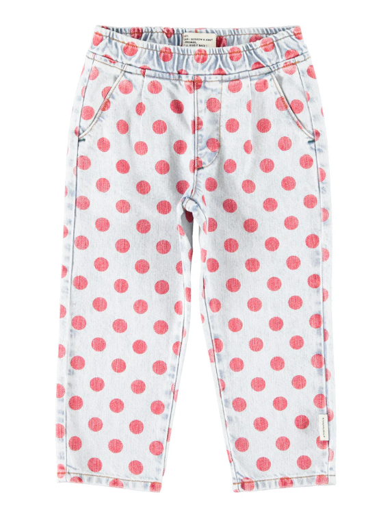 Piupiuchick Jeans, Trousers Light Blue Denim with Red Dots