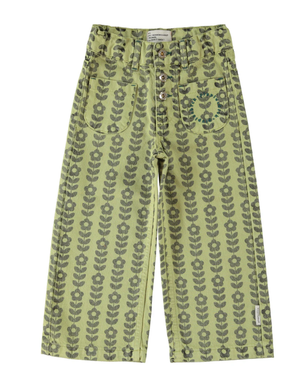 Piupiuchick Hose, Trousers Green with Black Flowers