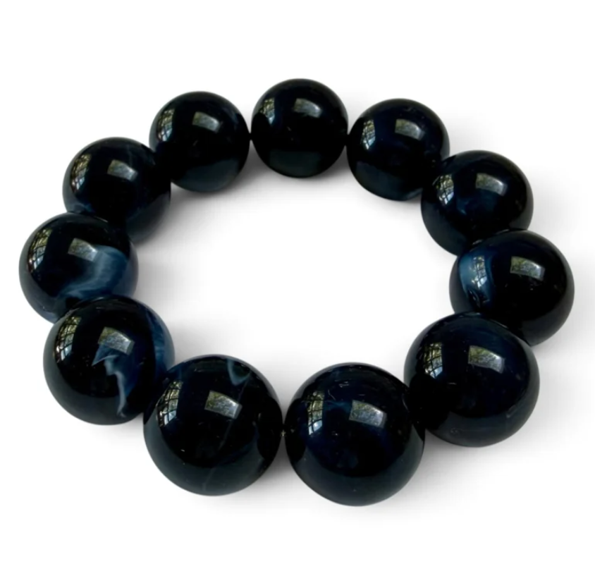 BYBJOR Armband  "Copenhagen" , Chunky Bead Bracelet - Midnight Blue Marble