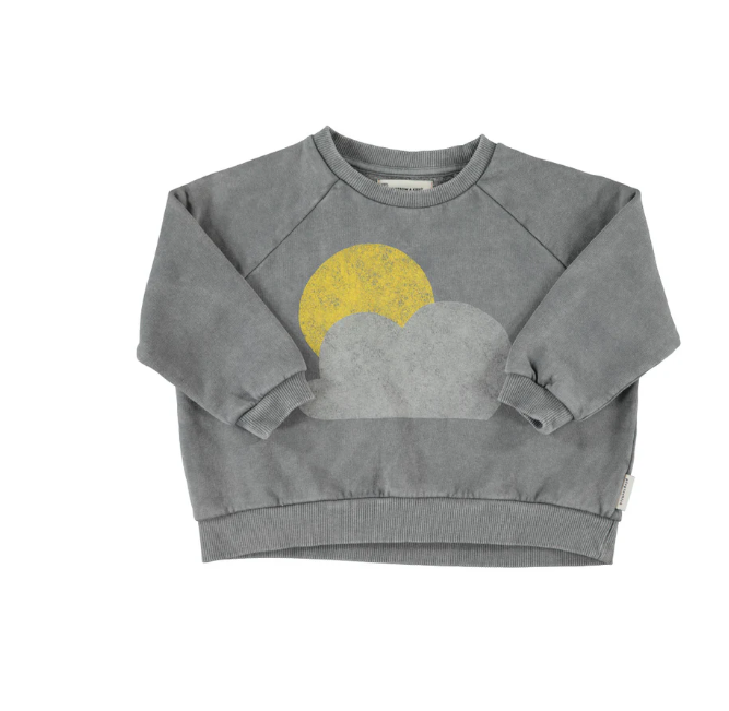 Piupiuchick Sweatshirt, Sweatshirt Grey with Sun & Cloud Print