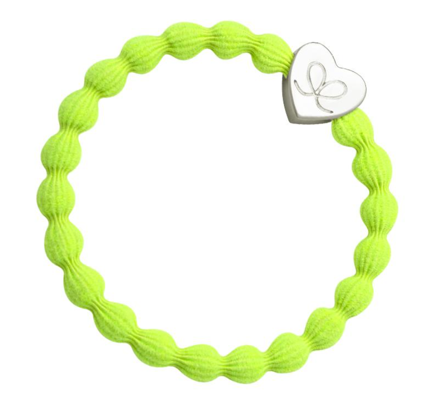 BY ELOISE Mettalic Silver Heart Neon Lemon , Haargummi