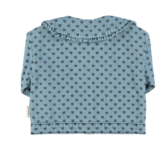 Piupiuchick Jacke , "Jacket washed blue denim w/ black Hearts"