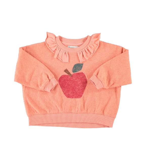 Piupiuchick Sweatshirt, Sweatshirt with Collar Pink with Apple Print