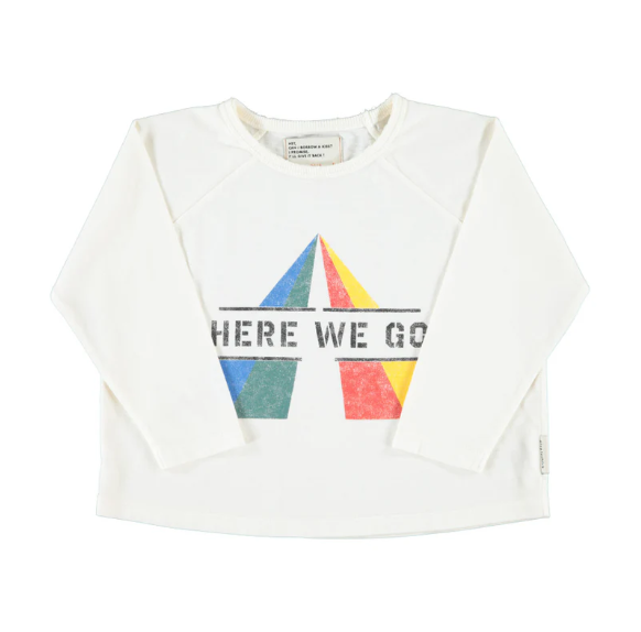 Piupiuchick Top, Longsleeve T'shirt Ecru with "here We Go" Print