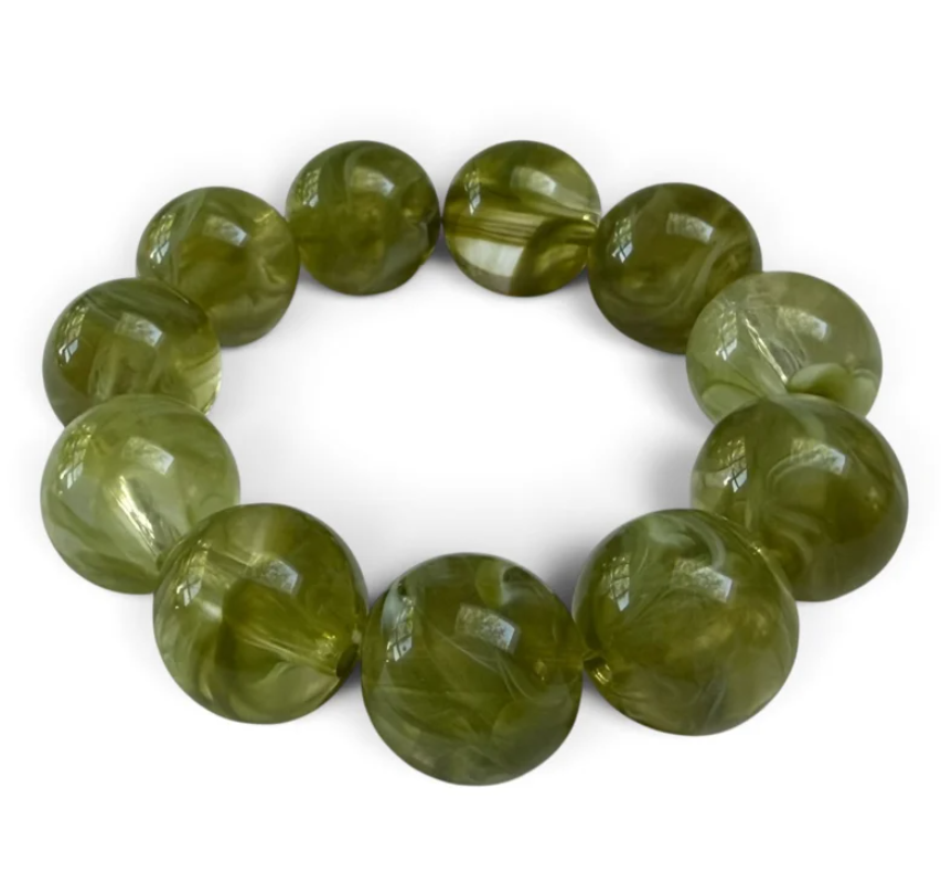 BYBJOR Armband  "Copenhagen" , Chunky Bead Bracelet - Moss Green Marble