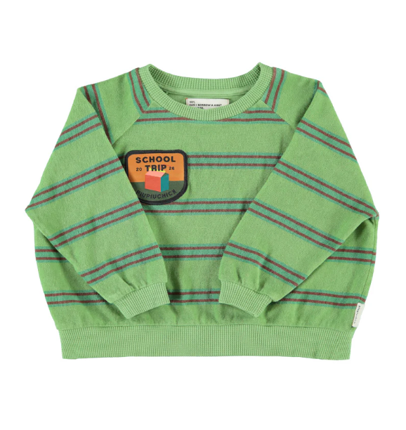 Piupiuchick Sweat , Terry Cotton Sweatshirt Green with Double Stripes