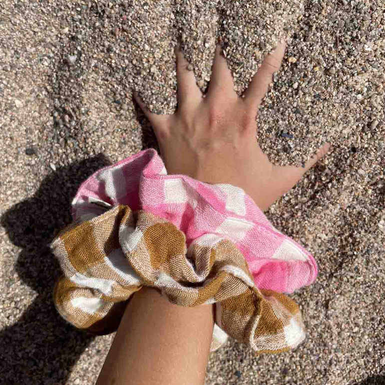 Rose in April  Scrunchie "CHOUCHOU VICHY KARAMELL"