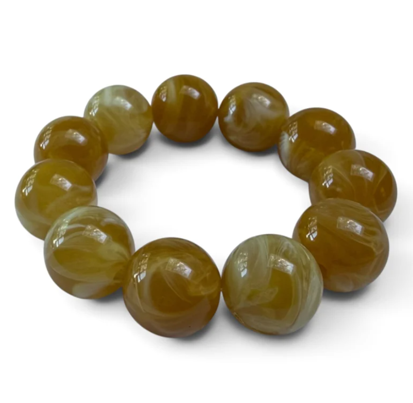 BYBJOR Armband  "Copenhagen" , Chunky Bead Bracelet - Amber Brown-Marble