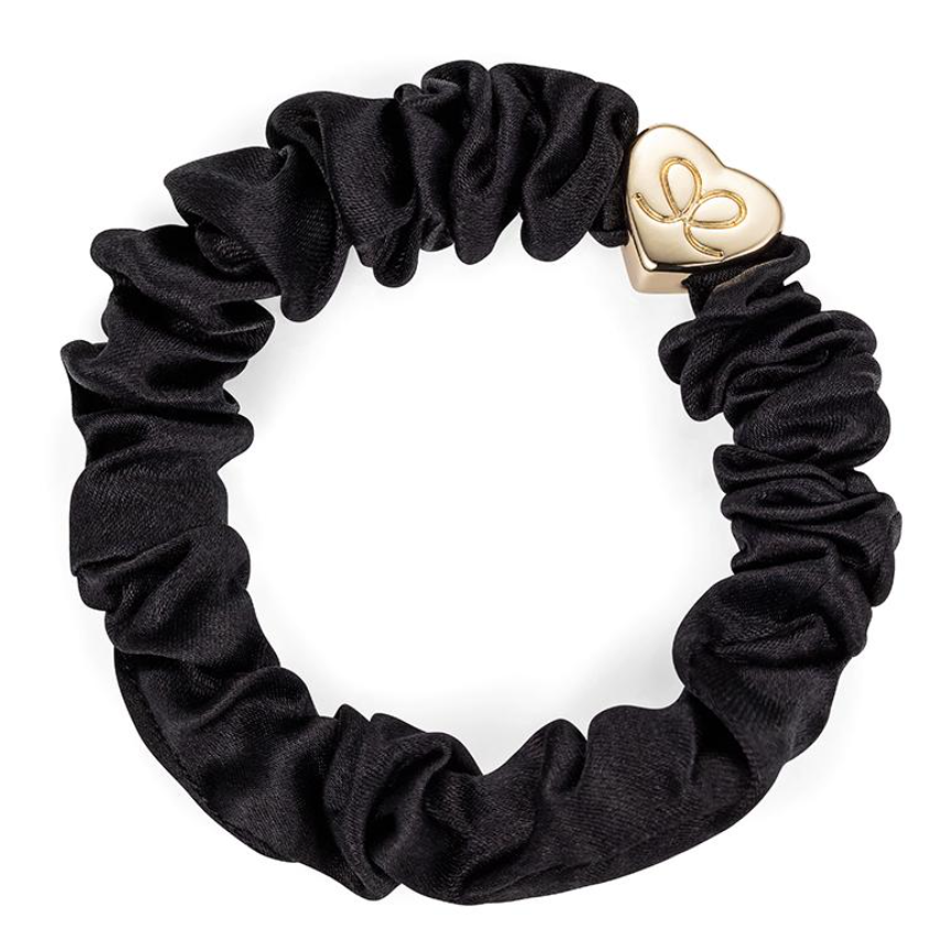 BY ELOISE GOLD HEART SILK,  Scrunchie Black