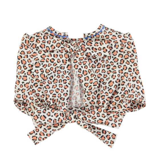 Piupiuchick, "Cropped Blouse w Baloon Sleeves", Ecru w Animal Print