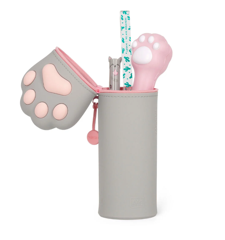 2-in-1-Federmäppchen aus Silikon - Kawaii - "Kitty Paw"