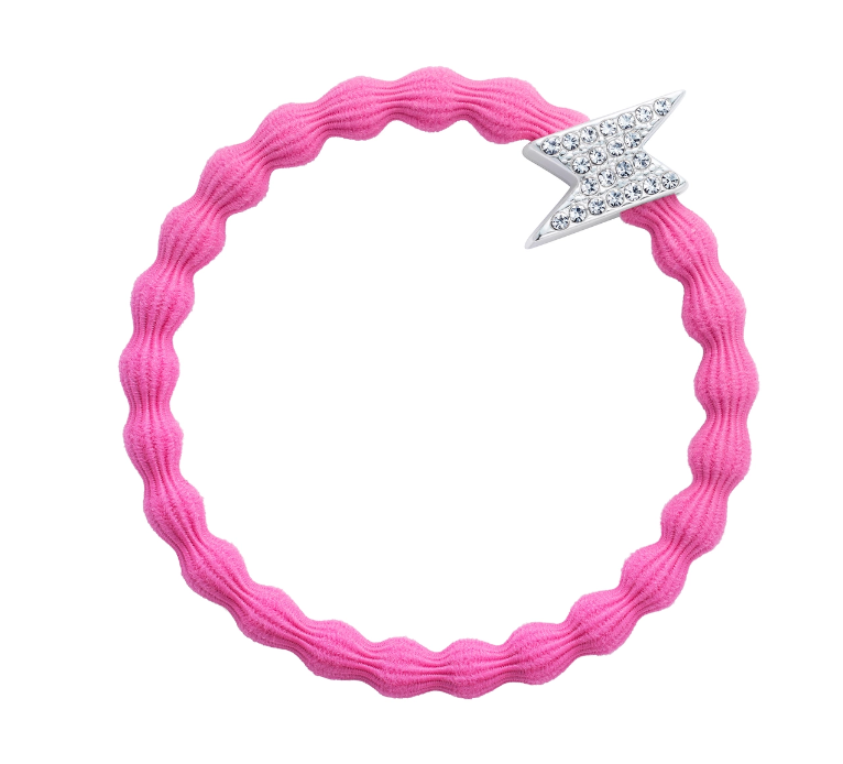 BY ELOISE,  SILVER DIAMANTE BOLT NEON PINK, Haargummi