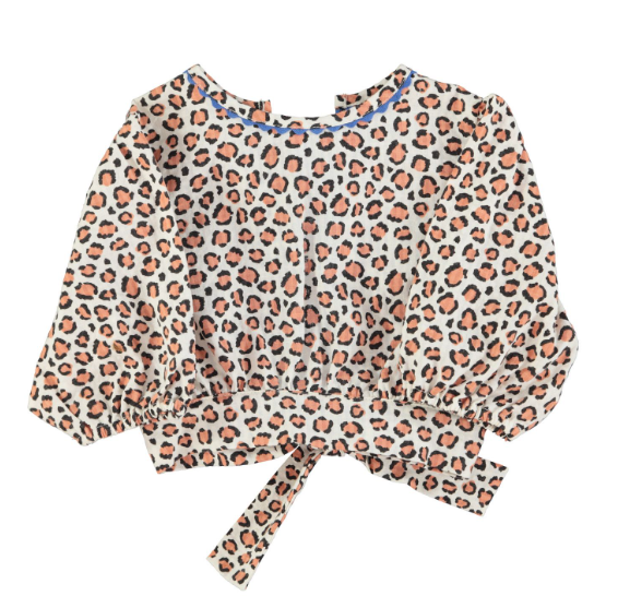 Piupiuchick, "Cropped Blouse w Baloon Sleeves", Ecru w Animal Print