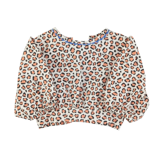 Piupiuchick, "Cropped Blouse w Baloon Sleeves", Ecru w Animal Print