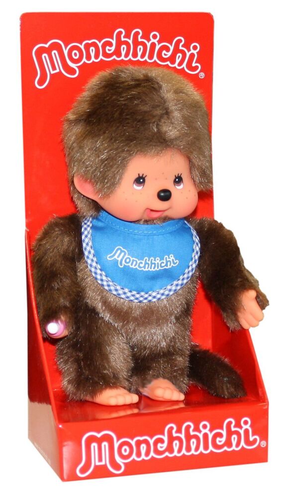 Monchhichi Plüschfigur Junge mit Latz blau/braun 20cm